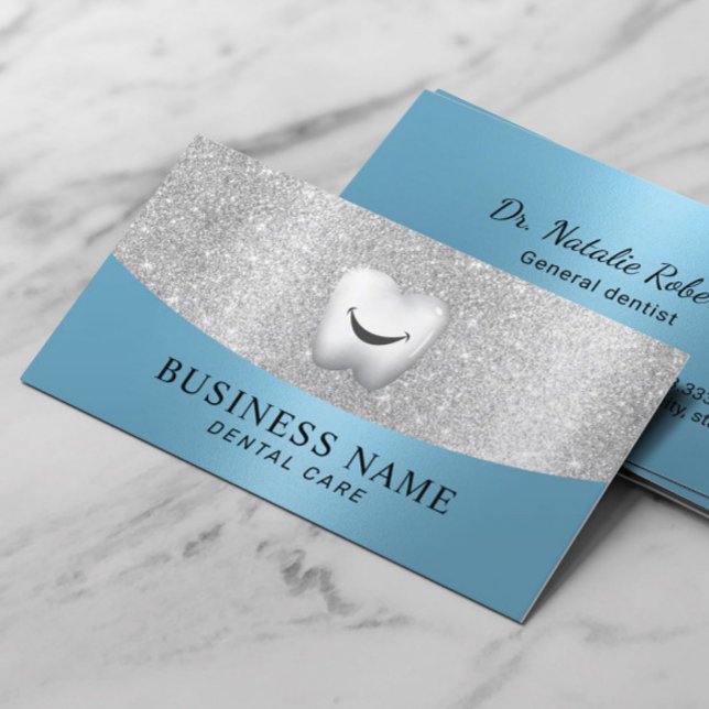 Dentist Smile Tooth Modern Light Blue Dental Care Business Card (Creator Uploaded)