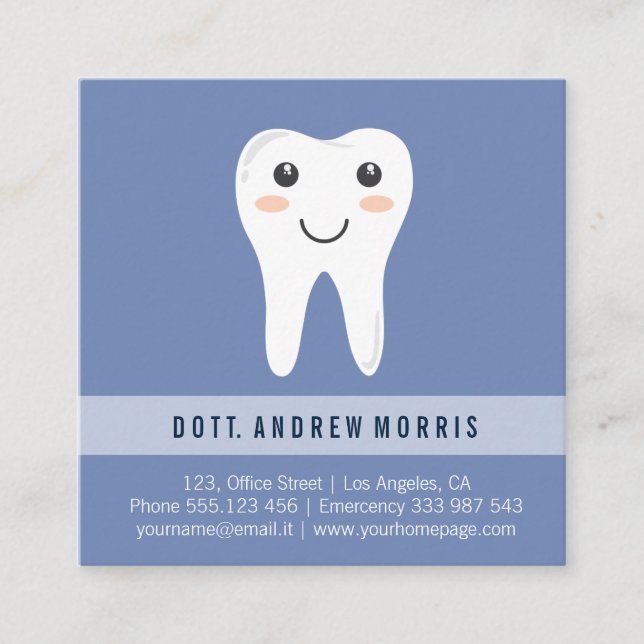 Dentist smiling tooth square business card (Front)
