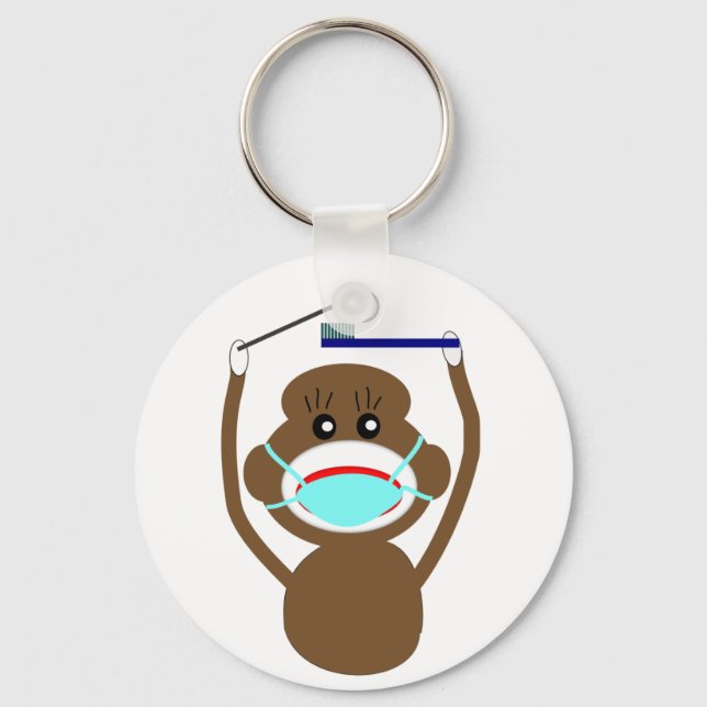 Dentist Sock Monkey Shirts and Gifts--Adorable Key Ring (Front)