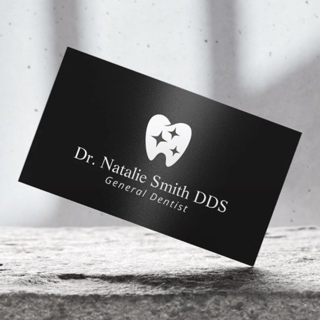Dentist Sparkle Tooth Logo Black & White Dental Business Card (Creator Uploaded)