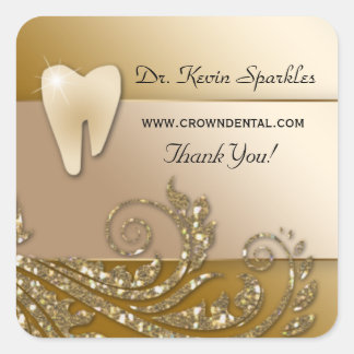 Dentist Sticker Label Tooth Logo Gold Leaves