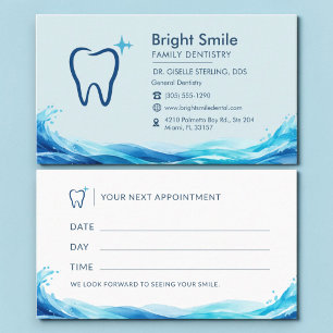 Dentist Teal Blue Water Splash Appointment Card