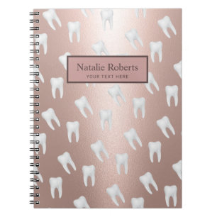 Dentist Teeth Pattern Dental Office Rose Gold Notebook