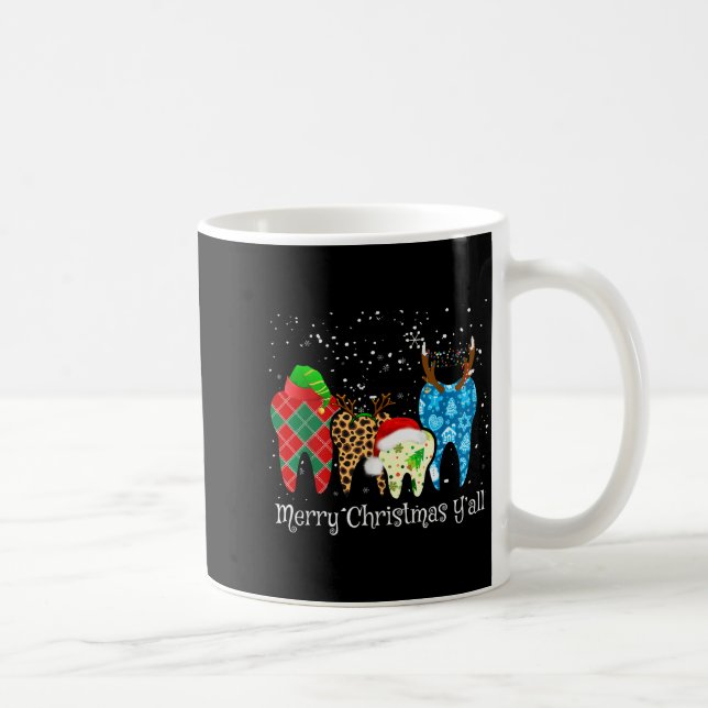 Dentist Teeth Santa Hat Leopard Plaid Dental Merry Coffee Mug (Right)