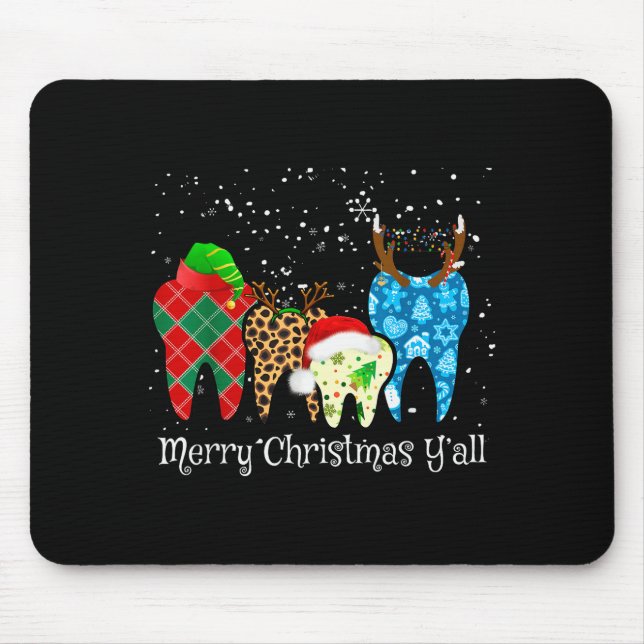 Dentist Teeth Santa Hat Leopard Plaid Dental Merry Mouse Pad (Front)