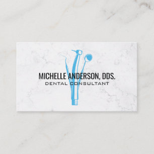 Dentist Tools Logo   Marble Background Business Card