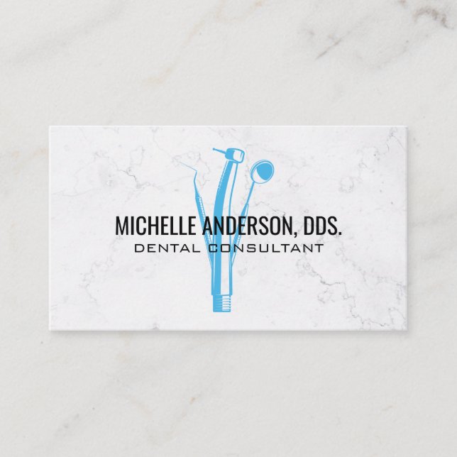 Dentist Tools Logo | Marble Background Business Card (Front)