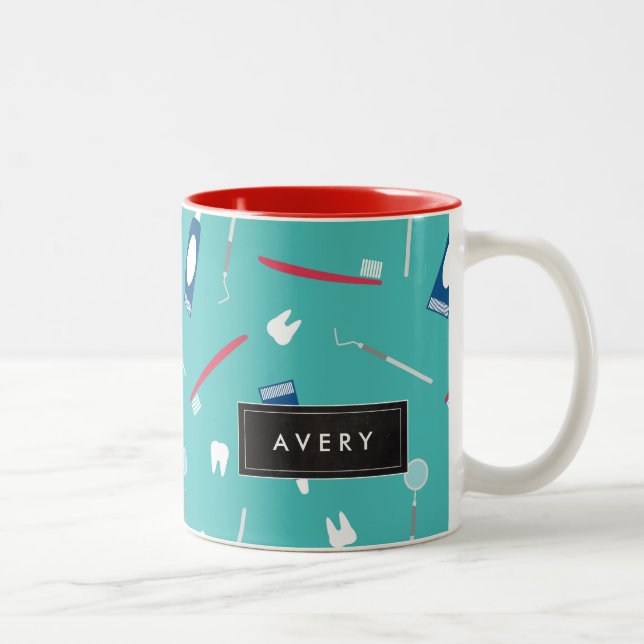 Dentist Tools Pattern | Custom Name Two-Tone Coffee Mug (Right)
