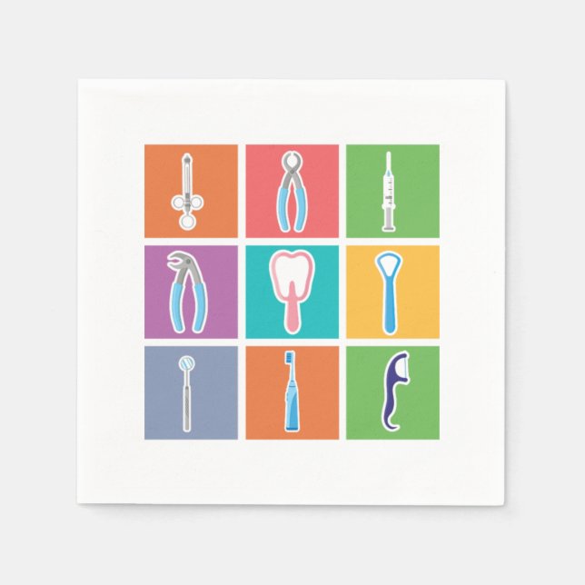 Dentist Tools Pop Art Dentistry Tooth Doctor Teeth Napkin (Front)