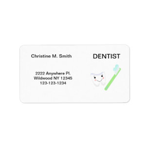 Dentist Tooth and Toothbrush Label