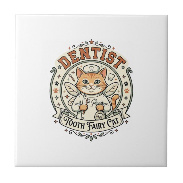 Dentist Tooth Fairy Cat Dentist Tooth Fairy Cat Vi Ceramic Tile (Front)
