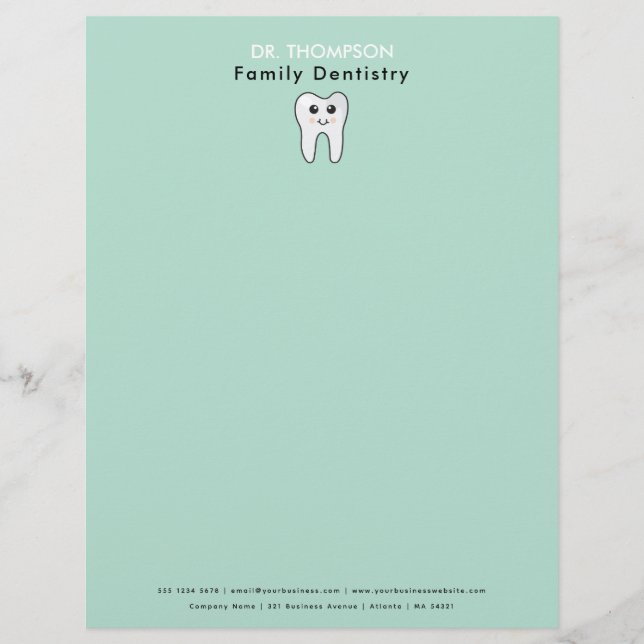 Dentist Tooth Family Dentistry Business  Custom Letterhead (Front)