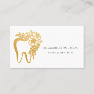 Dentist Tooth Floral Gold Logo Business Card