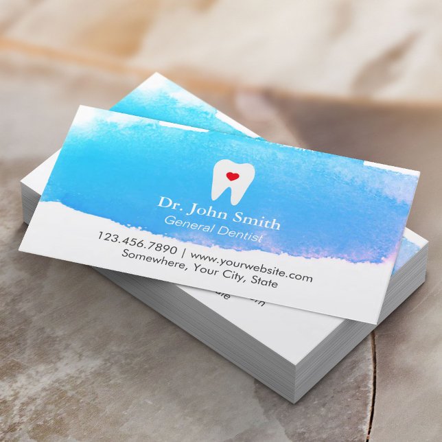 Dentist Tooth Heart Blue Watercolor Dental Appointment Card (Creator Uploaded)