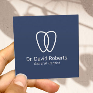 Dentist Tooth Logo Minimalist Navy Dental Care Square Business Card