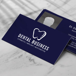 Dentist Tooth Logo Navy Blue Dental Care Photo Business Card