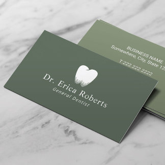 Dentist Tooth Logo Sage Green Dental Office Business Card