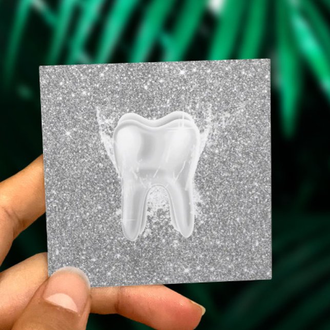 Dentist Tooth Modern Silver Glitter Dental Clinic Square Business Card (Creator Uploaded)