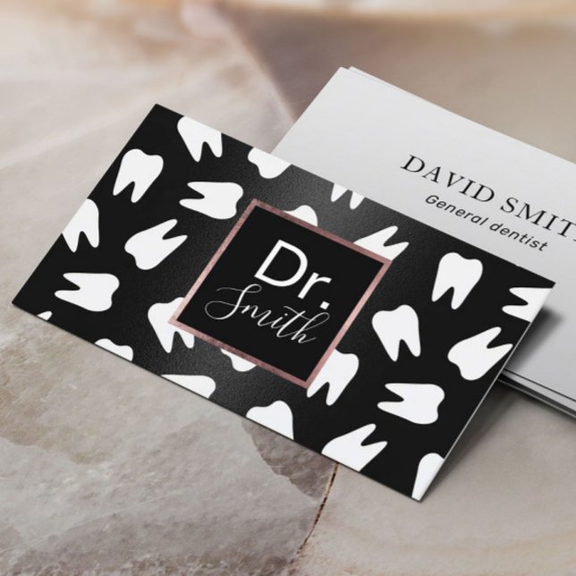 Dentist Tooth Pattern Modern Black Dental Care Business Card (Creator Uploaded)