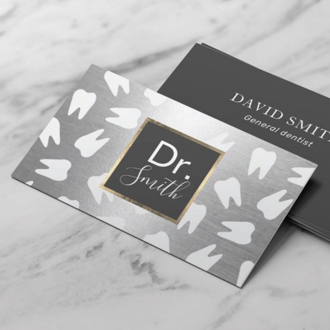 Dentist Tooth Pattern Modern Silver Dental Care Business Card (Creator Uploaded)