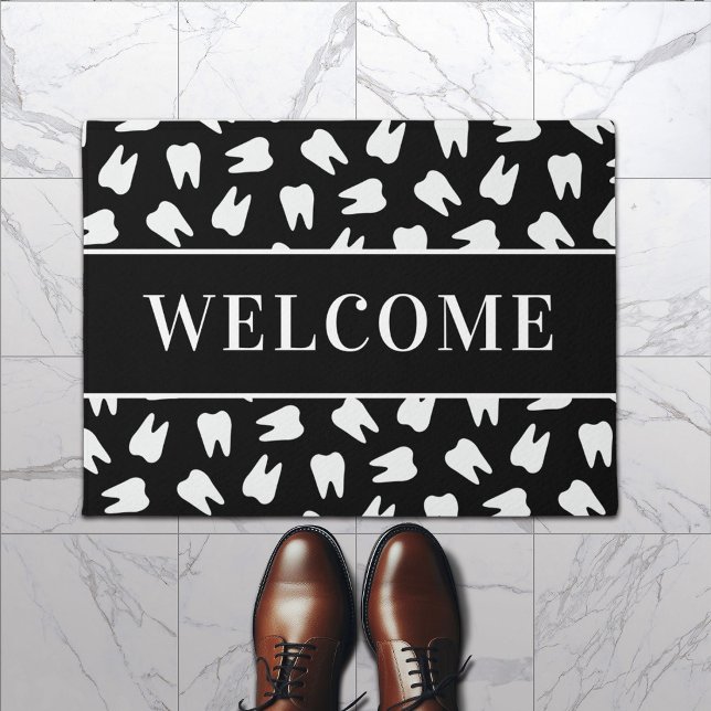 Dentist Tooth Pattern Plain Black Dental Office Doormat (Creator Uploaded)