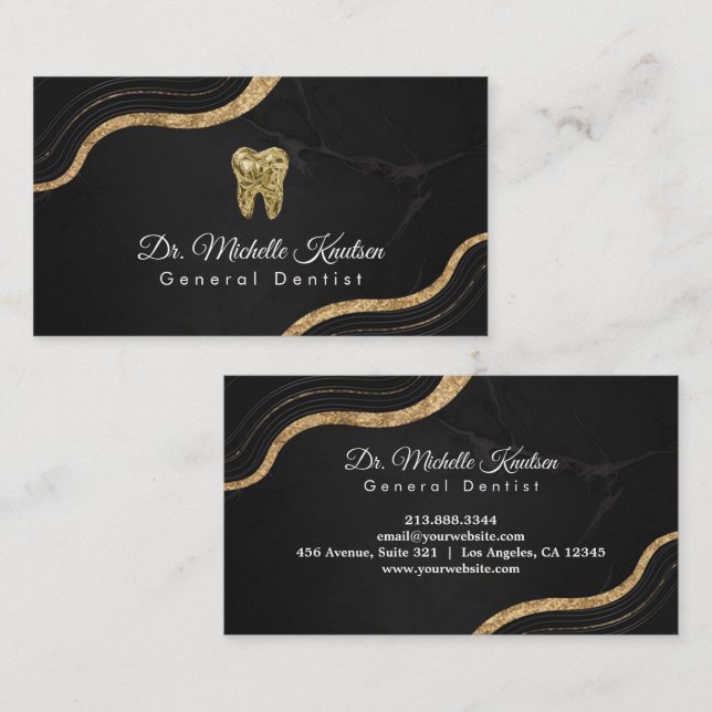 Dentist Tooth Professional Dental Care Black gold  Business Card (Front/Back)