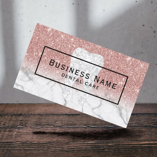 Dentist Tooth Rose Gold Glitter Marble Dental Care Business Card