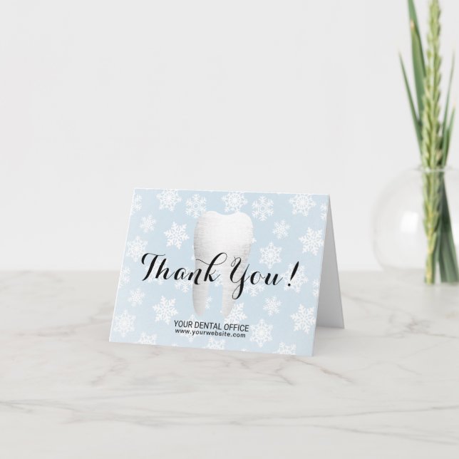 Dentist Tooth & Snowflakes Dental Office Thank You Card (Front)