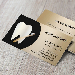 Dentist Tooth & Toothbrush Gold Dental Appointment Card