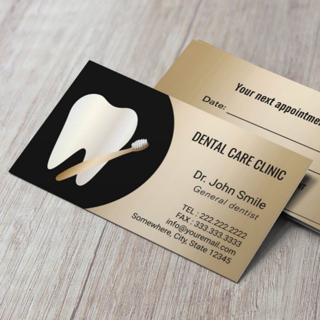 Dentist Tooth & Toothbrush Gold Dental Appointment Card (Creator Uploaded)