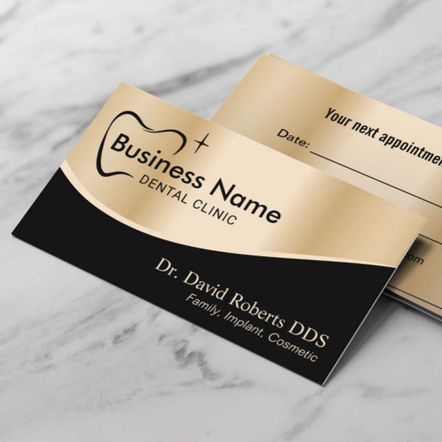 Dentist Tooth Typography Modern Gold Dental Care Appointment Card (Creator Uploaded)