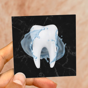 Dentist Tooth Water Splash Marble Dental Clinic Square Business Card