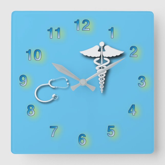 Dentist Toothbrush 🦷 Caduceus Stethoscope  Square Wall Clock (Front)