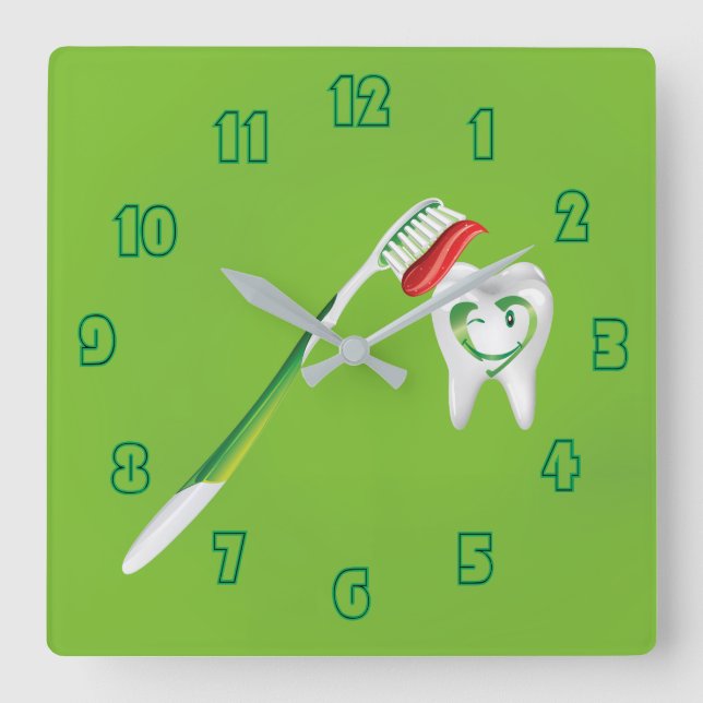 Dentist Toothbrush 🦷 Green Cute Fun Fab Square Wall Clock (Front)