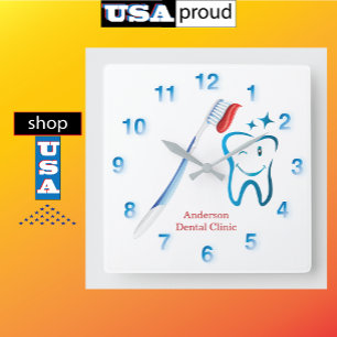 Dentist Toothbrush 🦷 Stylish blue  Square Wall Clock