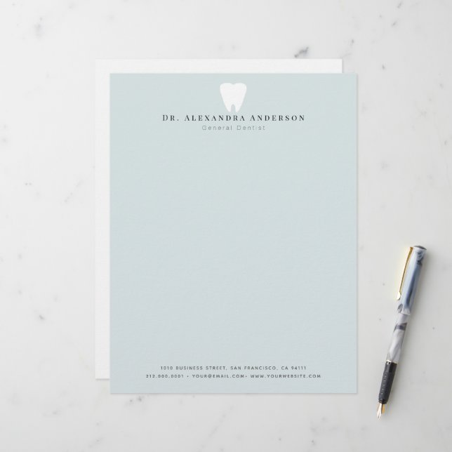 Dentist White Teeth Light Blue Custom Letterhead (Front/Back In Situ)