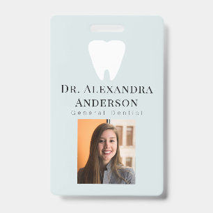 Dentist White Teeth Light Blue ID Photo Badge