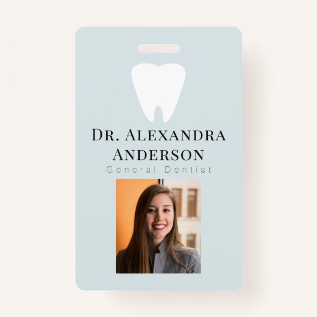 Dentist White Teeth Light Blue ID Photo Badge (Front)
