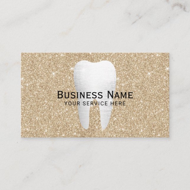 Dentist White Tooth Modern Gold Glitter Dental Appointment Card (Front)