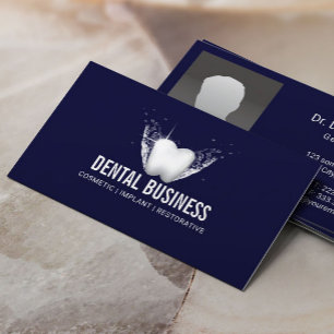 Dentist White Tooth Navy Blue Dental Care Photo Business Card