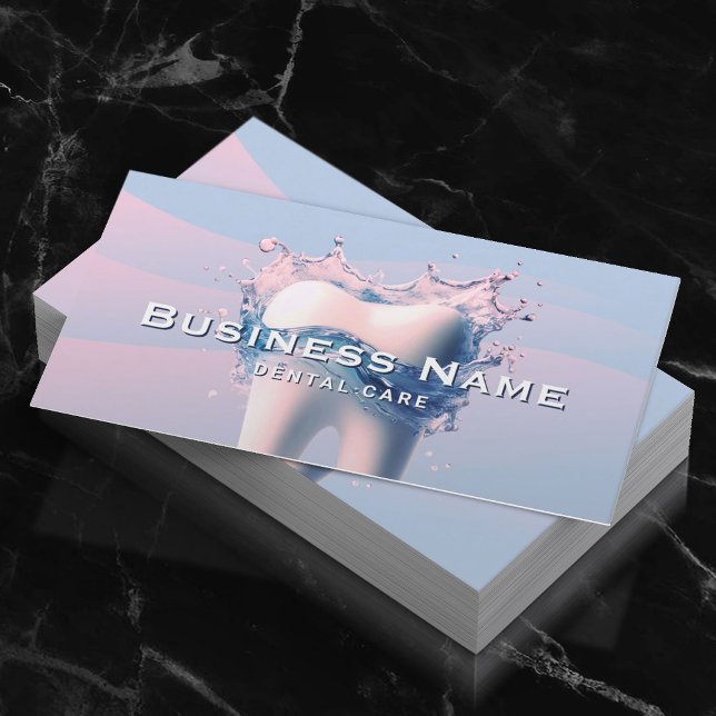 Dentist White Tooth Pastel Blue Pink Curves Dental Appointment Card (Creator Uploaded)