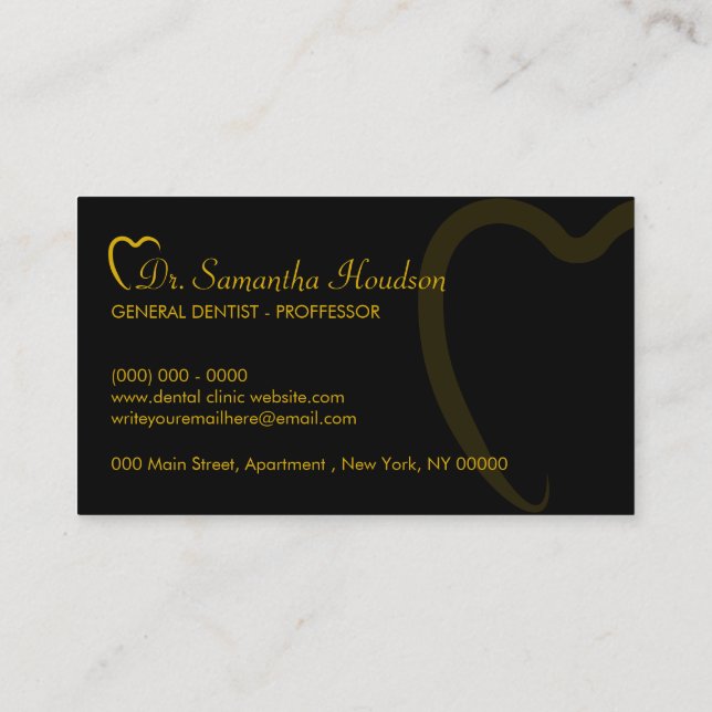 Dentistry Logo Yellow Black Simple Teeth Business Card (Back)