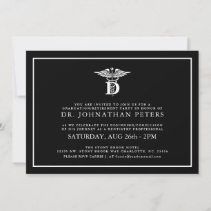 Dentistry Profession Graduation Retirement Black Invitation