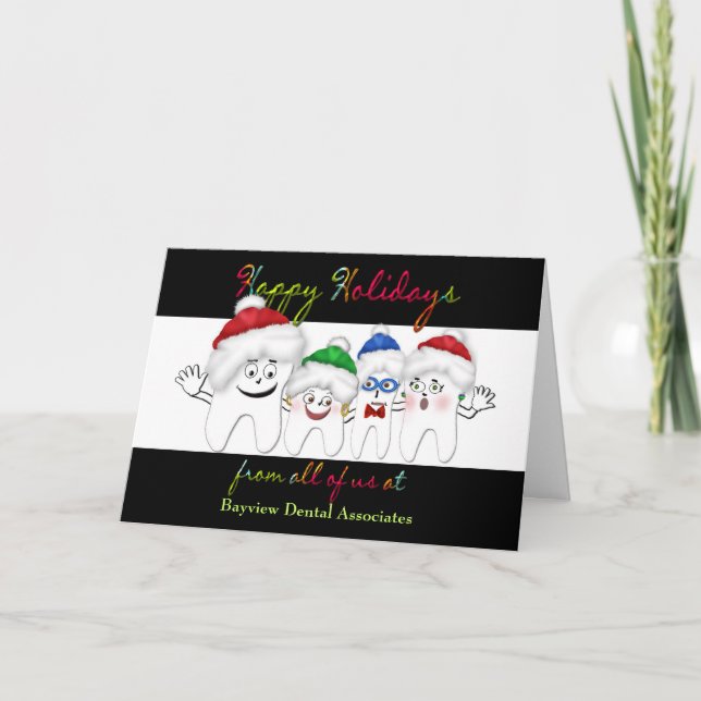 DENTIST'S HAPPY HOLIDAYS CARD - TOOTH / SANTA HAT (Front)