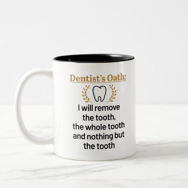 Dentist's Oath Funny DDS Graduation Gift Two-Tone Coffee Mug (Left)