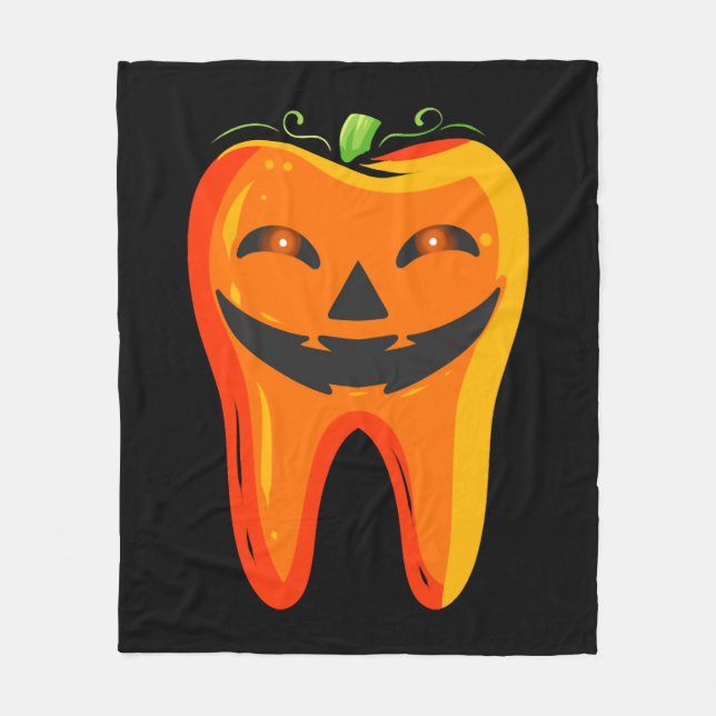 Dentists Tooth Pumpkin Halloween Fleece Blanket (Front)