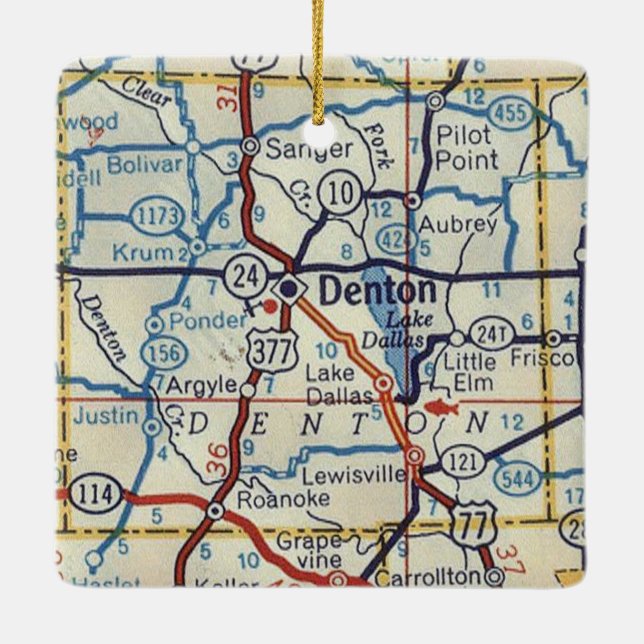 Denton TX Vintage Map Ceramic Ornament (Back)