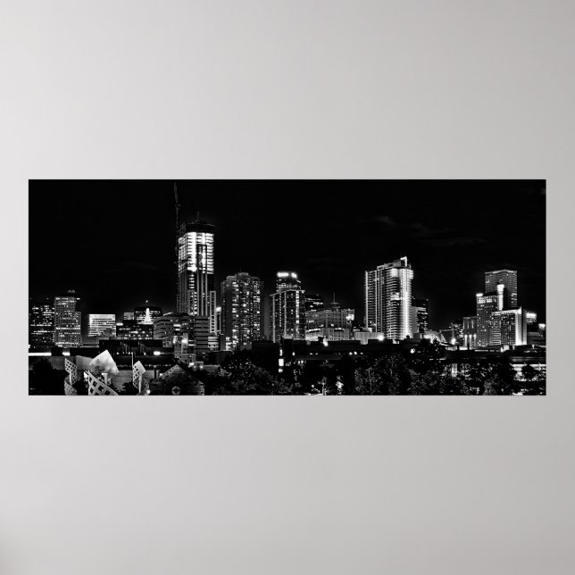 Denver by Night in Black and White Poster (Front)