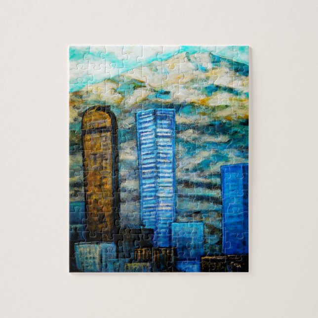 Denver Cityscape Painting, Fine Art Puzzle (Vertical)