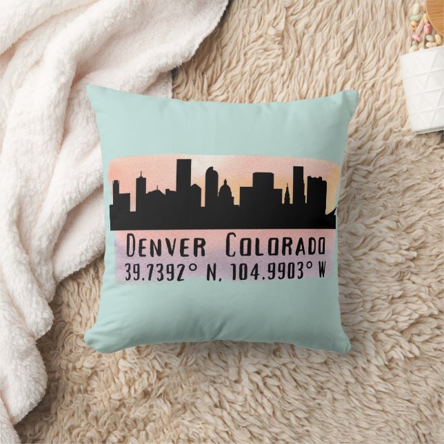 Denver CO City Skyline Latitude and Longitude  Cushion (Blanket)